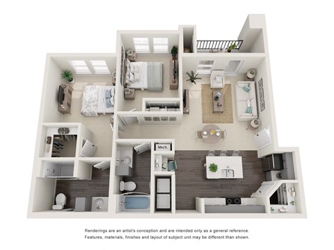 Floor plan for 2 beds, 2 baths, 1024 sqft